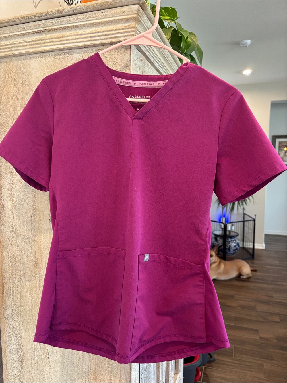 Fabletics Short Sleeve V-Neck Top in Magenta SCRUB SET